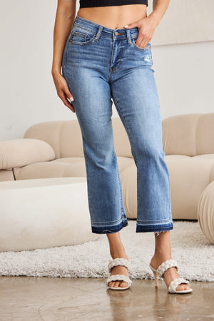 Judy Blue Mid Rise Release Hem Cropped Bootcut Jeans