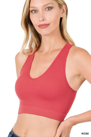 Ribbed Cropped Racerback Tank Top bralette Brami by Zenana - 32 colors