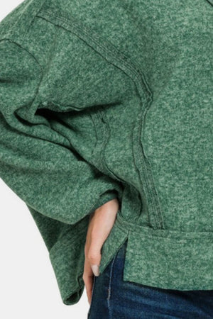 Zenana Brushed Hacci Exposed Seam Hoodie Dk Green