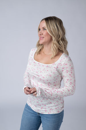 Alyssa Long Sleeve Top - Pretty in Pink Floral by Michelle Mae