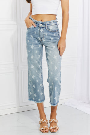 Judy Blue Star Print High Rise Crop Straight Leg Jeans