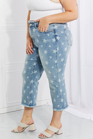 Judy Blue Star Print High Rise Crop Straight Leg Jeans