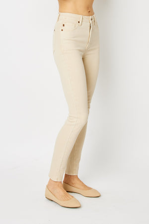 Judy Blue High Rise Garment Dyed Bone Tummy Control Skinny Jeans