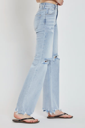 RISEN High Rise Distressed Wide Leg Light Wash Jeans