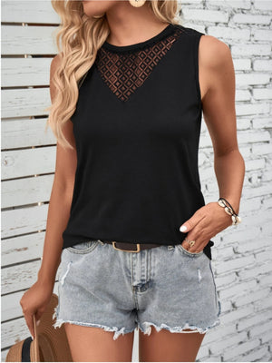 Lace Detail Round Neck Tank - 3 colors