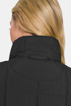 Zenana Zip Up Cropped Puffer Vest with Pockets Black