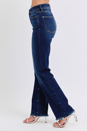 Judy Blue Mid Rise Straight Leg Fray Hem Jeans