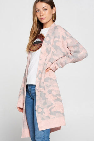 Multi Color Long Sleeve Cardigan - Pink