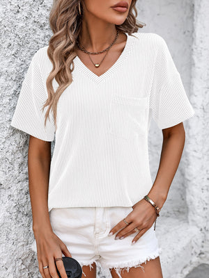 Ribbed Textured V Neck Dropped Shoulder Top in 6 colors