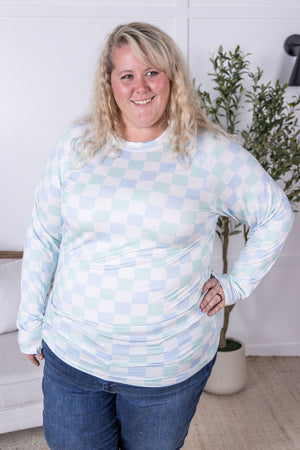 Blair Long Sleeve Top - Blue and Mint Checker by Michelle Mae