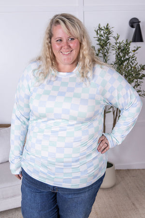 Blair Long Sleeve Top - Blue and Mint Checker by Michelle Mae