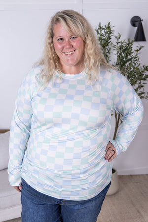 Blair Long Sleeve Top - Blue and Mint Checker by Michelle Mae