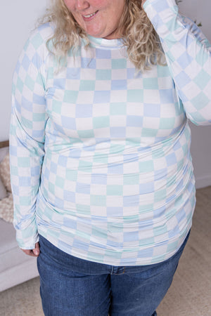 Blair Long Sleeve Top - Blue and Mint Checker by Michelle Mae