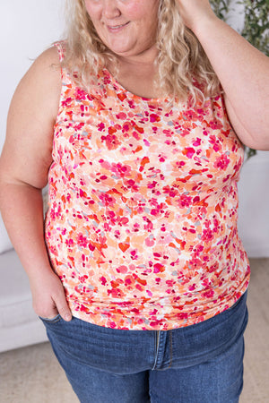 Luxe Crew Tank - Peach Floral Abstract by Michelle Mae