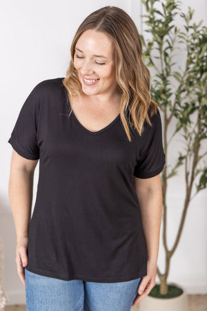 Bamboo V Neck Tee - Black by Michelle Mae