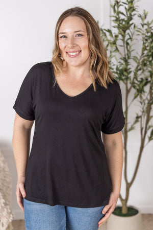 Bamboo V Neck Tee - Black by Michelle Mae