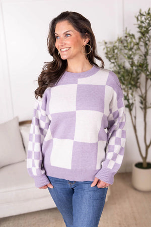 Checkered Pullover Sweater - Lavender by Michelle Mae