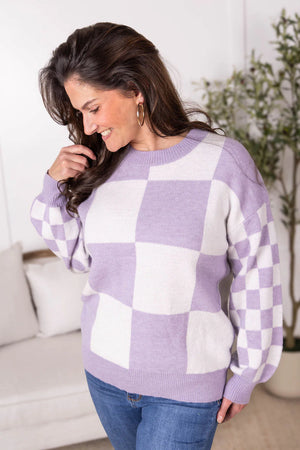 Checkered Pullover Sweater - Lavender by Michelle Mae