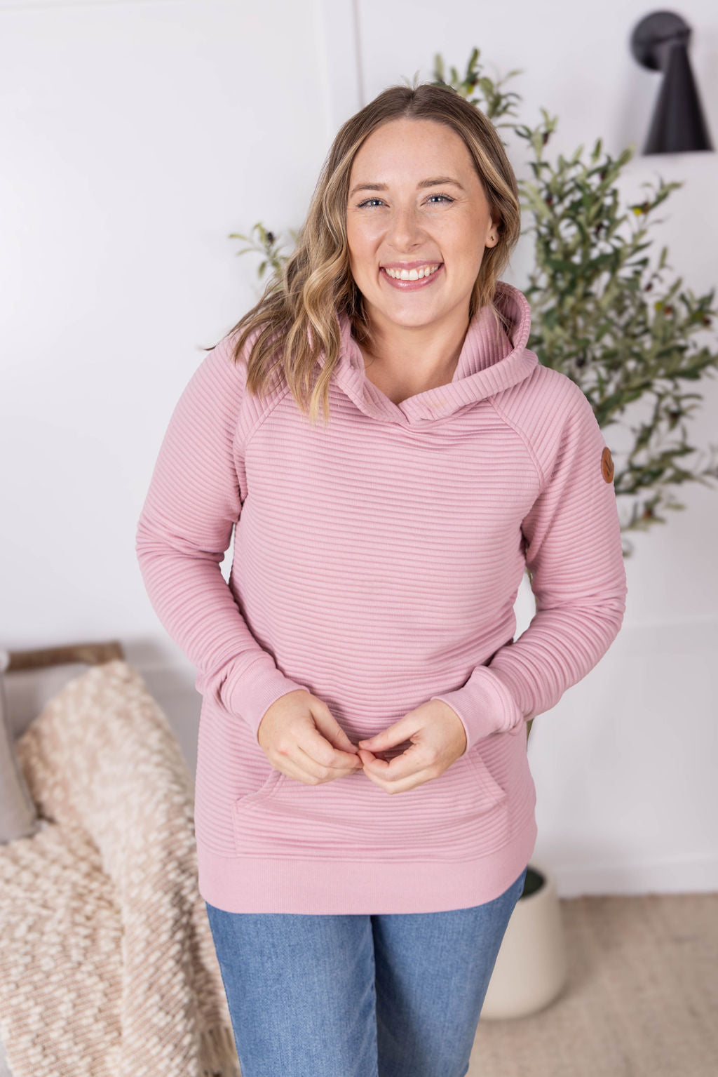 Tatum Textured Pullover Hoodie - Rose by Michelle Mae