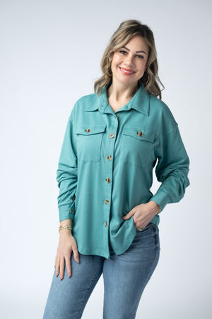 Brenna Button Down Top - Teal by Michelle Mae