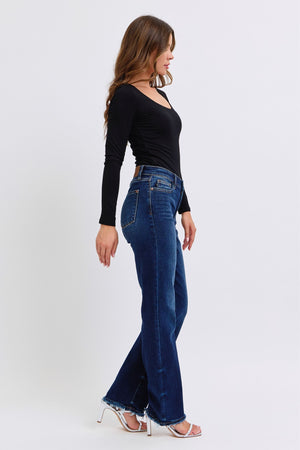 Judy Blue Mid Rise Straight Leg Fray Hem Jeans