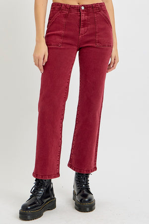 RISEN High Rise Ankle Flare Jeans with Patch Pockets