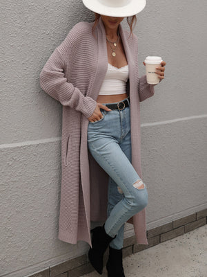 Long Sleeve Side Pocket Sweater Cardigan in Purple