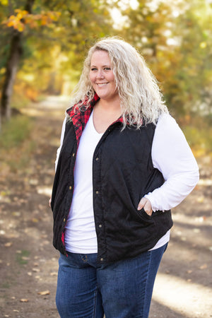 Reversible Vest - Corded Black and Plaid by Michelle Mae