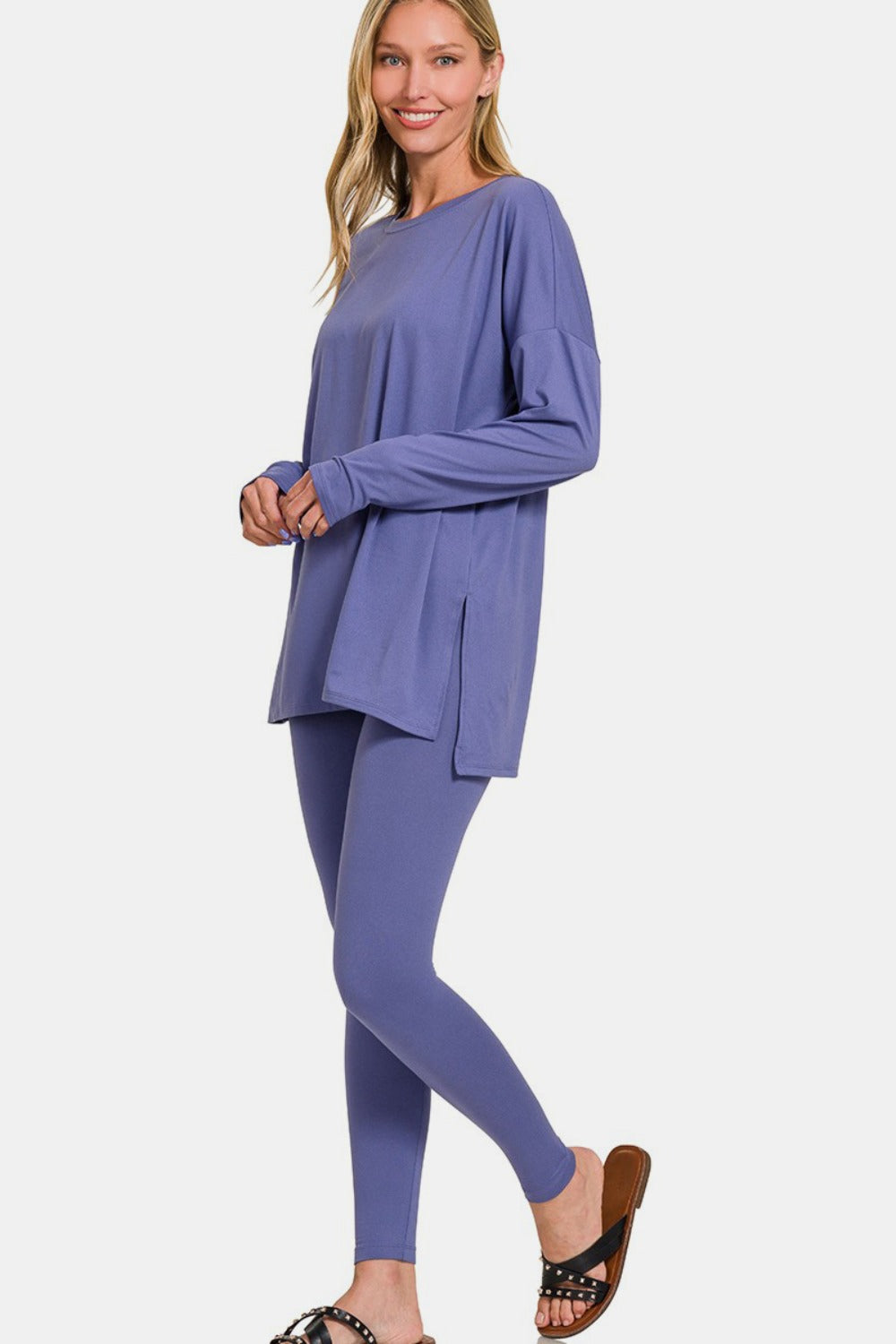 Zenana Buttery Soft Top and Leggings Lounge Set Periwinkle