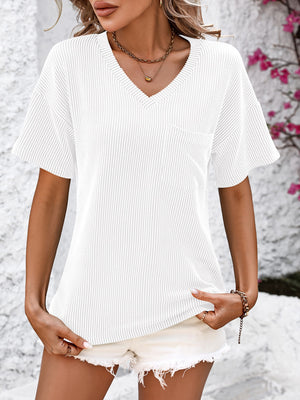 Ribbed Textured V Neck Dropped Shoulder Top in 6 colors