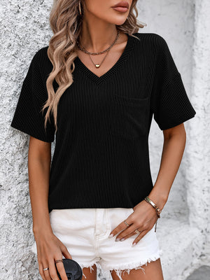 Ribbed Textured V Neck Dropped Shoulder Top in 6 colors