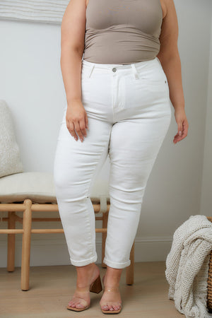 Judy Blue High Rise White Cuffed Boyfriend Jeans - LAST FEW size 24W