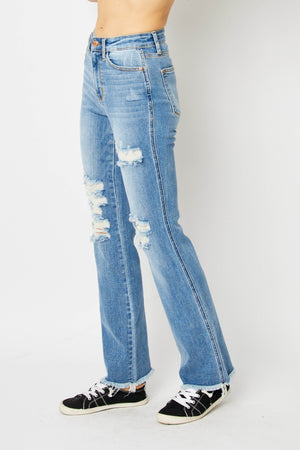 Judy Blue High Rise Distressed Leg Fray Hem Bootcut Jeans