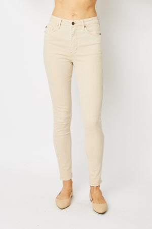 Judy Blue High Rise Garment Dyed Bone Tummy Control Skinny Jeans