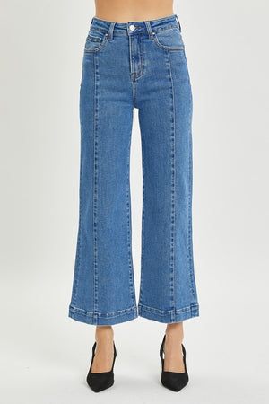 RISEN High Rise Wide Leg Front Seam Trouser Flare Cropped Jeans