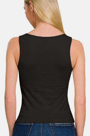 Zenana Square Neck Cropped Tank Black