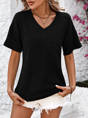 Ribbed Textured V Neck Dropped Shoulder Top in 6 colors