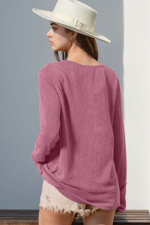 Ribbed Notched Thumbhole Long Sleeve Top - 8 colors