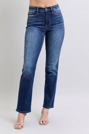 Judy Blue High Waist Vintage Dark Wash Thermal Straight Leg Jeans