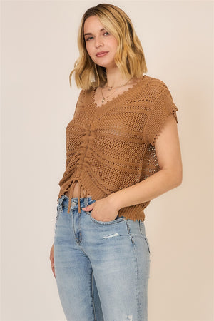 Ruched Sweater Knit Top In Sahara