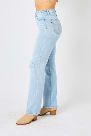 Judy Blue High Waist Front & Back Distressed 90's Straight Leg Jeans