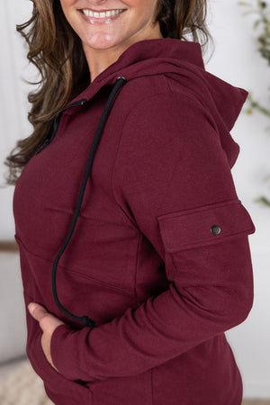 Pixie Pocket Halfzip Hoodie - Burgundy by Michelle Mae