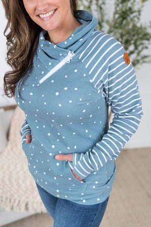 Zoey ZipCowl Sweatshirt - Teal Dots and Stripes by Michelle Mae