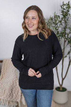Corrine Ribbed Pullover Top - Black by Michelle Mae RESTOCK