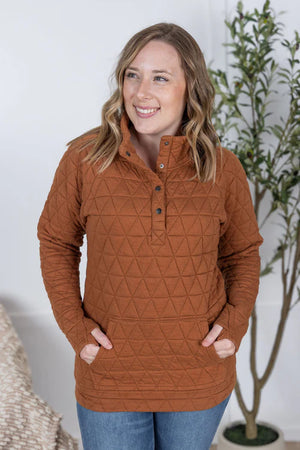 Geometric Button Snap Pullover - Rust by Michelle Mae