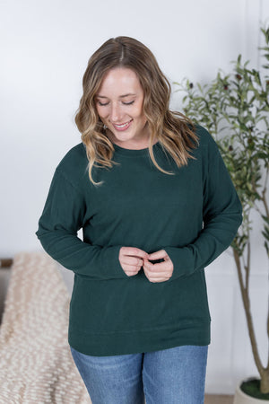 Corrine Ribbed Pullover Top - Hunter Green by Michelle Mae