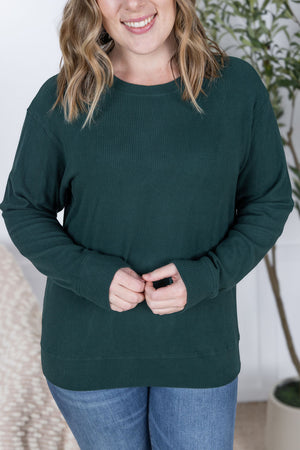 Corrine Ribbed Pullover Top - Hunter Green by Michelle Mae