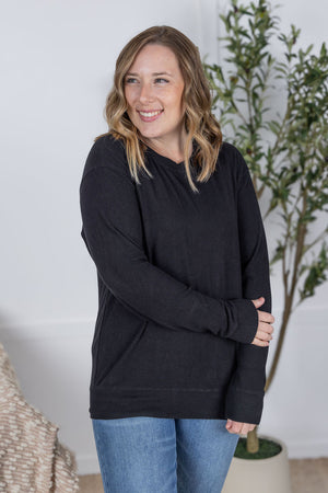 Corrine Ribbed Pullover Top - Black by Michelle Mae RESTOCK