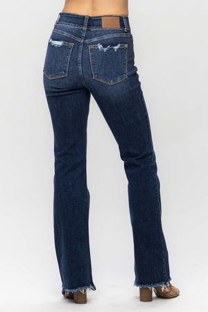 Judy Blue High Rise Vintage Dark Wash Frayed Hem Bootcut Jeans