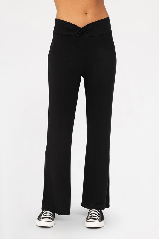 Mono B Cross Pleat Flare Pants Black